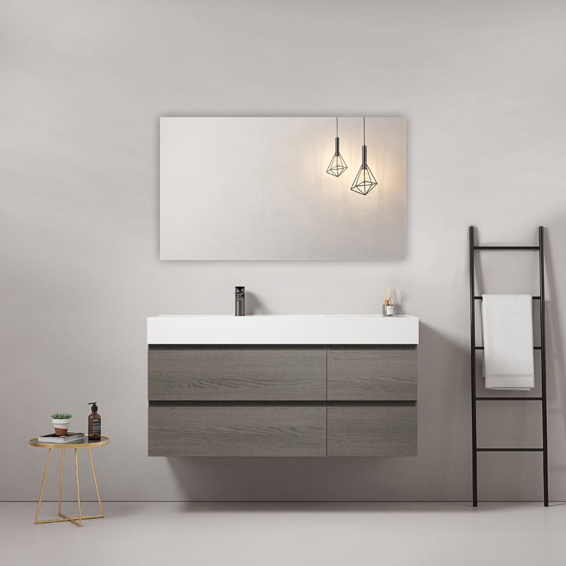 Mobile bagno sospeso 120 cm Grey Lavabo a Sinistra in Resina Specchio Quadro - Fiji Wood