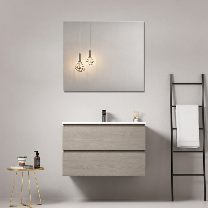 Mobile bagno sospeso 80 cm Beige Lavabo in Ceramica Specchio Quadro - Fiji Wood