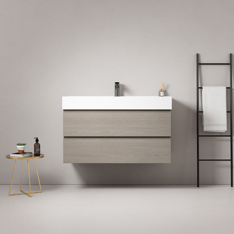 Mobile bagno sospeso 80 cm Beige Lavabo in Resina Senza Specchio - Fiji Wood