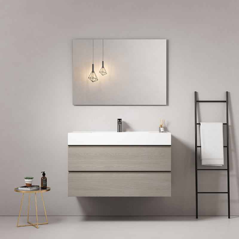 Mobile bagno sospeso 80 cm Beige Lavabo in Resina Specchio Quadro - Fiji Wood