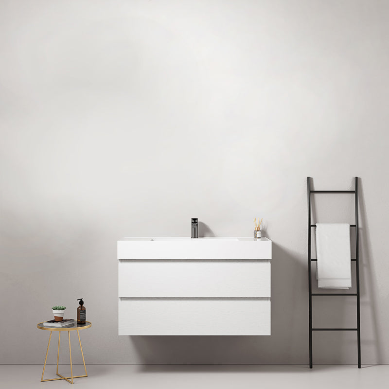 Mobile bagno sospeso 80 cm Bianco Lavabo in Resina Senza Specchio - Fiji Wood