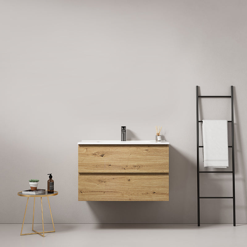Mobile bagno sospeso 80 cm Bruno Medio Lavabo in Ceramica Senza Specchio - Fiji Wood