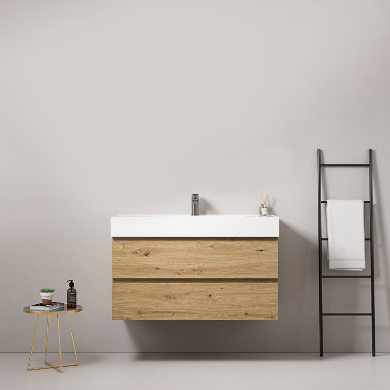 Mobile bagno sospeso 80 cm Bruno Medio Lavabo in Resina Senza Specchio - Fiji Wood