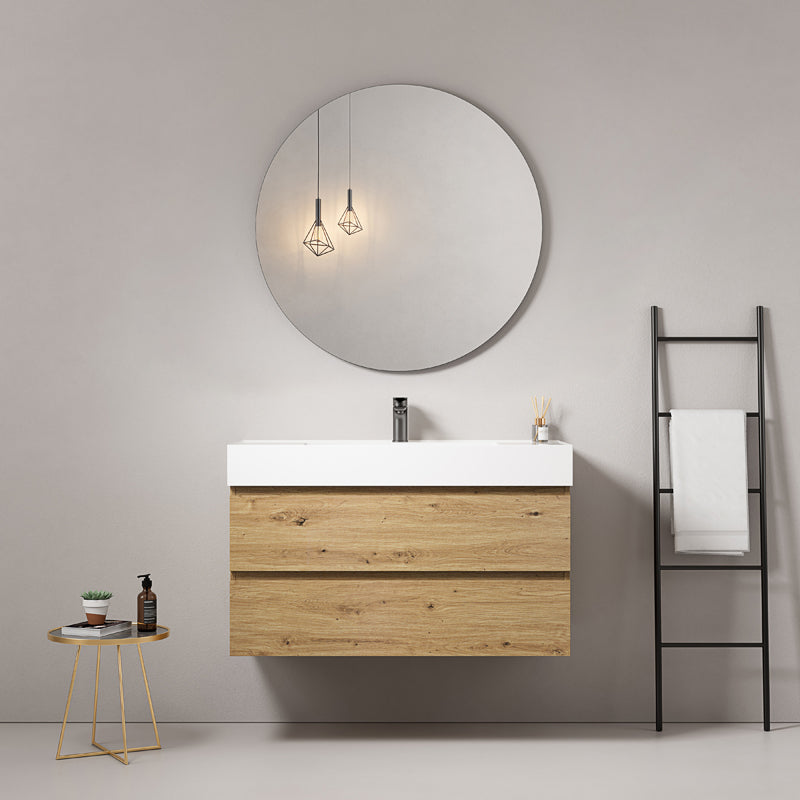 Mobile bagno sospeso 80 cm Bruno Medio Lavabo in Resina Specchio Tondo - Fiji Wood