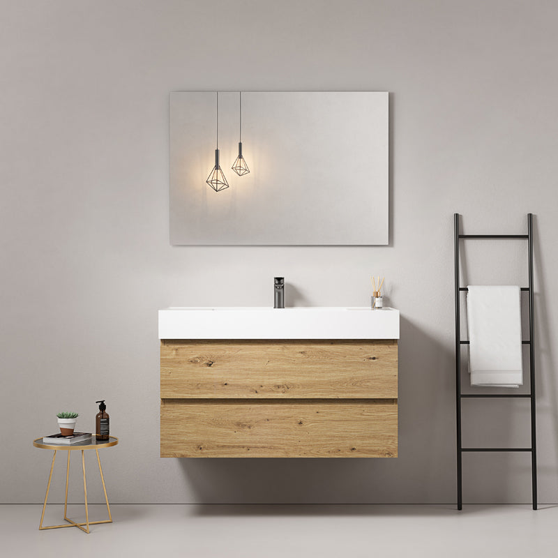 Mobile bagno sospeso 80 cm Bruno Medio Lavabo in Resina Specchio Quadro - Fiji Wood