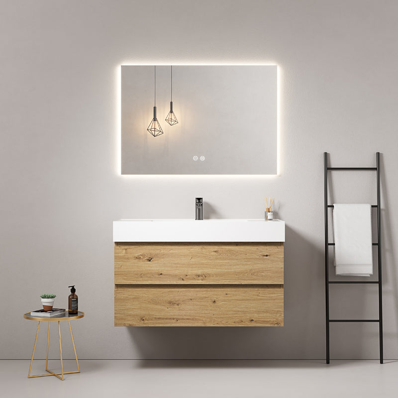 Mobile bagno sospeso 80 cm Bruno Medio Lavabo in Resina Specchio Quadro Retroilluminato - Fiji Wood