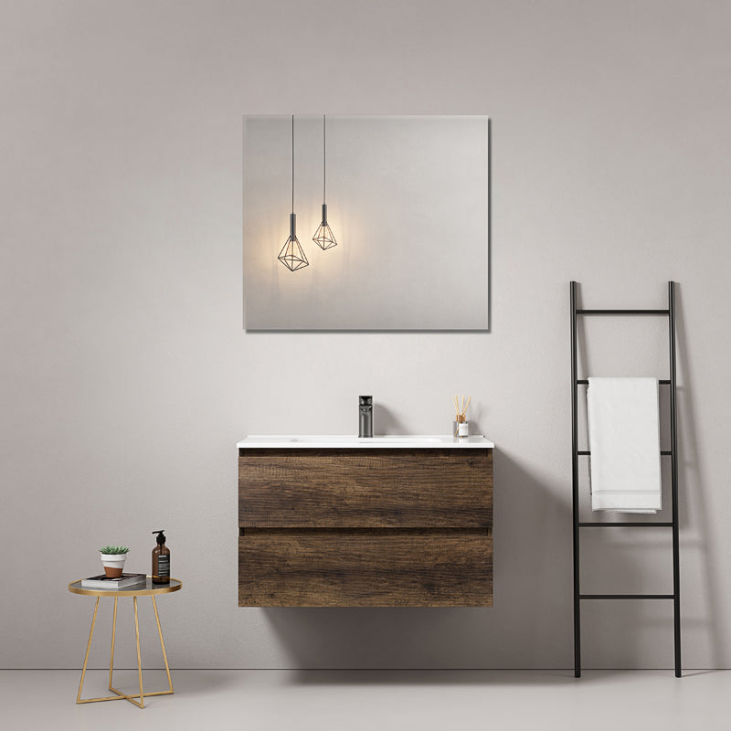 Mobile bagno sospeso 80 cm Bruno Scuro Lavabo in Ceramica Specchio Quadro - Fiji Wood