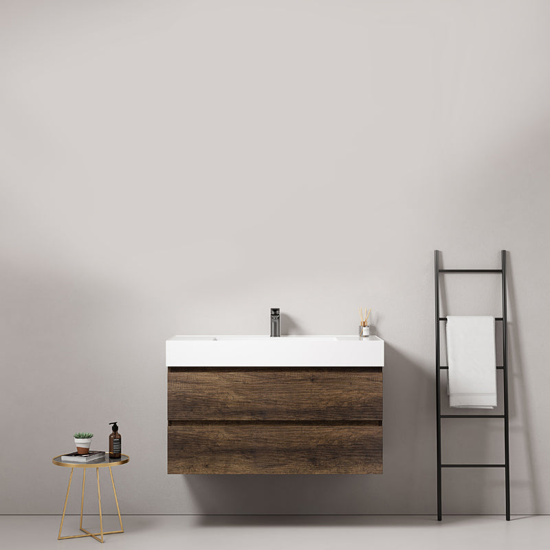 Mobile bagno sospeso 80 cm Bruno Scuro Lavabo in Resina Senza Specchio - Fiji Wood