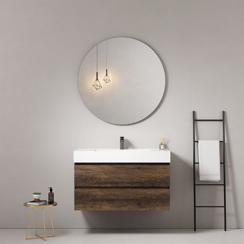 Mobile bagno sospeso 80 cm Bruno Scuro Lavabo in Resina Specchio Tondo - Fiji Wood