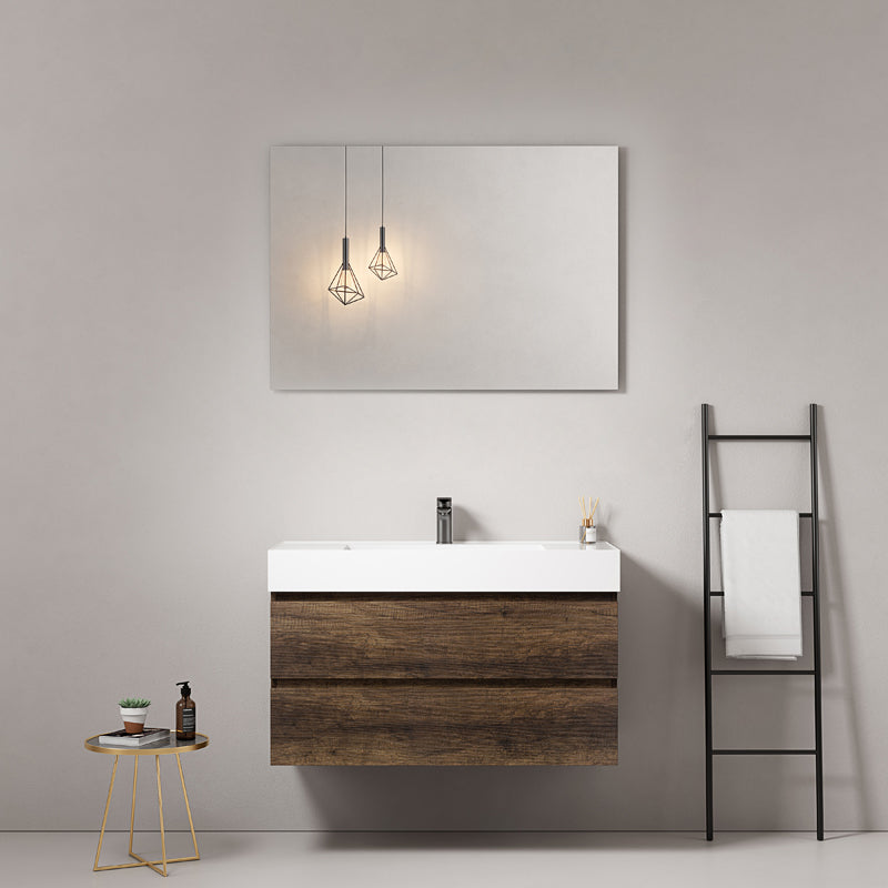 Mobile bagno sospeso 80 cm Bruno Scuro Lavabo in Resina Specchio Quadro - Fiji Wood