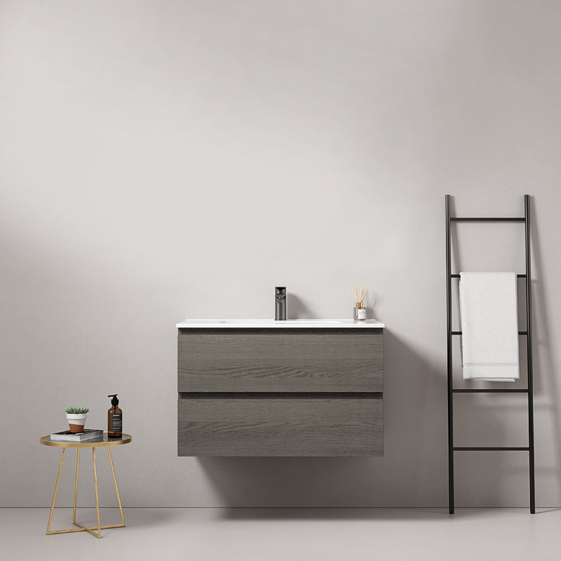 Mobile bagno sospeso 80 cm Grey Lavabo in Ceramica Senza Specchio - Fiji Wood