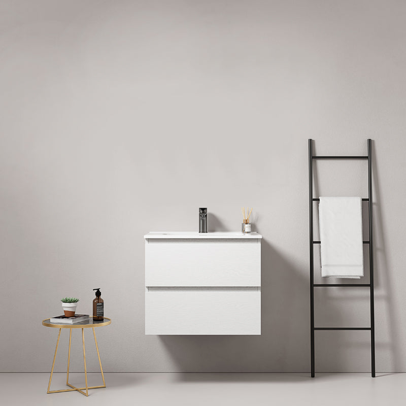 Mobile bagno sospeso 60 cm Bianco Lavabo in Ceramica Senza Specchio - Fiji Wood