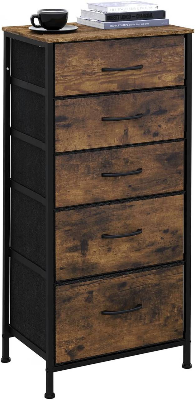 WOLTUCassettiera con 5 Cassetti, in Metallo con Struttura in Legno