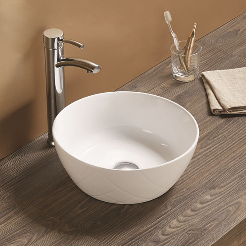 Lavabo Da Appoggio Tondo Bianco Lucido Piletta Inclusa - Cumino