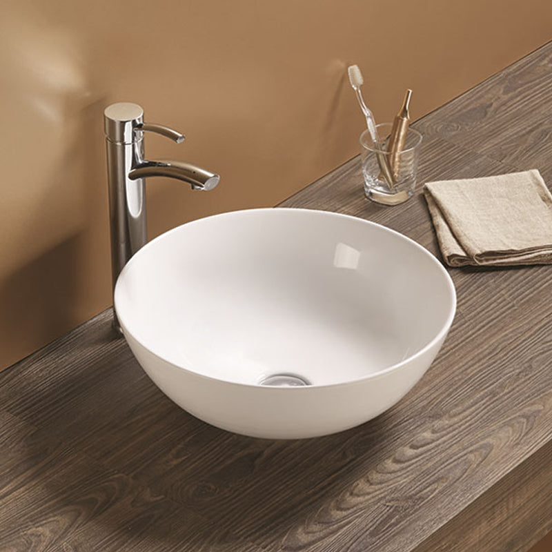 Lavabo Da Appoggio Tondo Bianco Lucido Piletta Inclusa - Curcuma