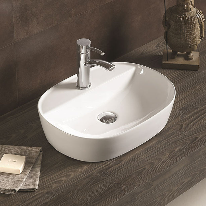 Lavabo Da Appoggio Ovale Bianco Lucido Piletta Inclusa - Sesamo