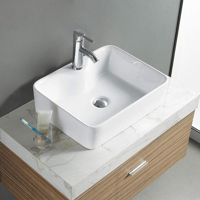 Lavabo Da Appoggio Rettangolare Bianco Lucido Piletta Inclusa - Timo