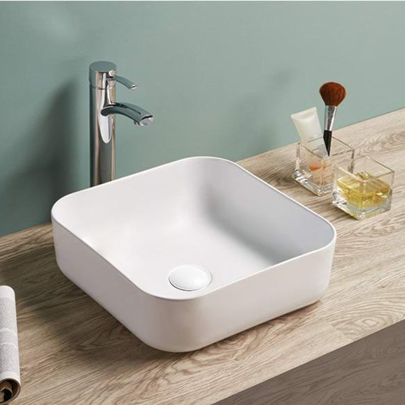 Lavabo Da Appoggio Quadrato Bianco Lucido Piletta Inclusa - Vaniglia