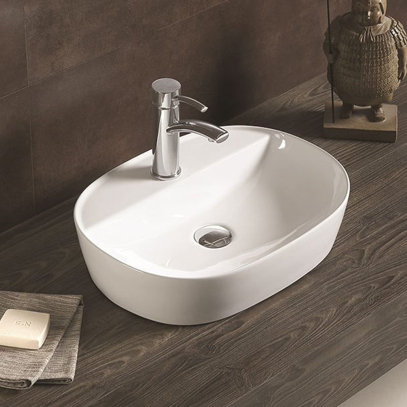 Lavabo Da Appoggio Ovale Bianco Lucido Piletta Inclusa - Zenzero