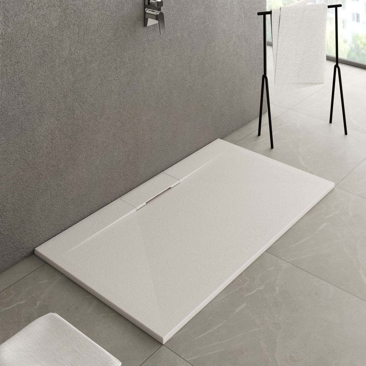 Piatto Doccia 80x140 cm in Resina e Gelcoat Bianco Con Scarico Laterale Piletta Inclusa - Meda