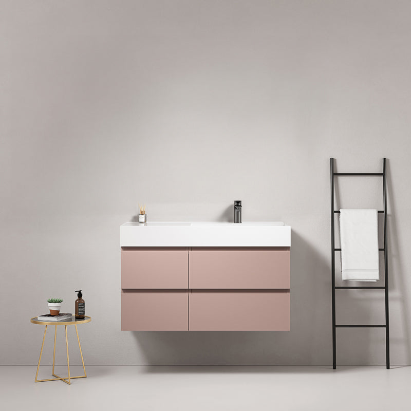 Mobile bagno sospeso 100 cm Rosa Retro Lavabo a Destra in Resina Senza Specchio - Fiji Paint