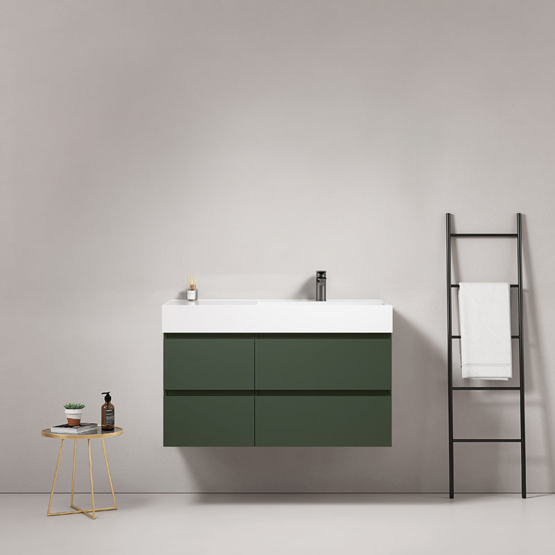 Mobile bagno sospeso 100 cm Verde Comodoro Lavabo a Destra in Resina Senza Specchio - Fiji Paint