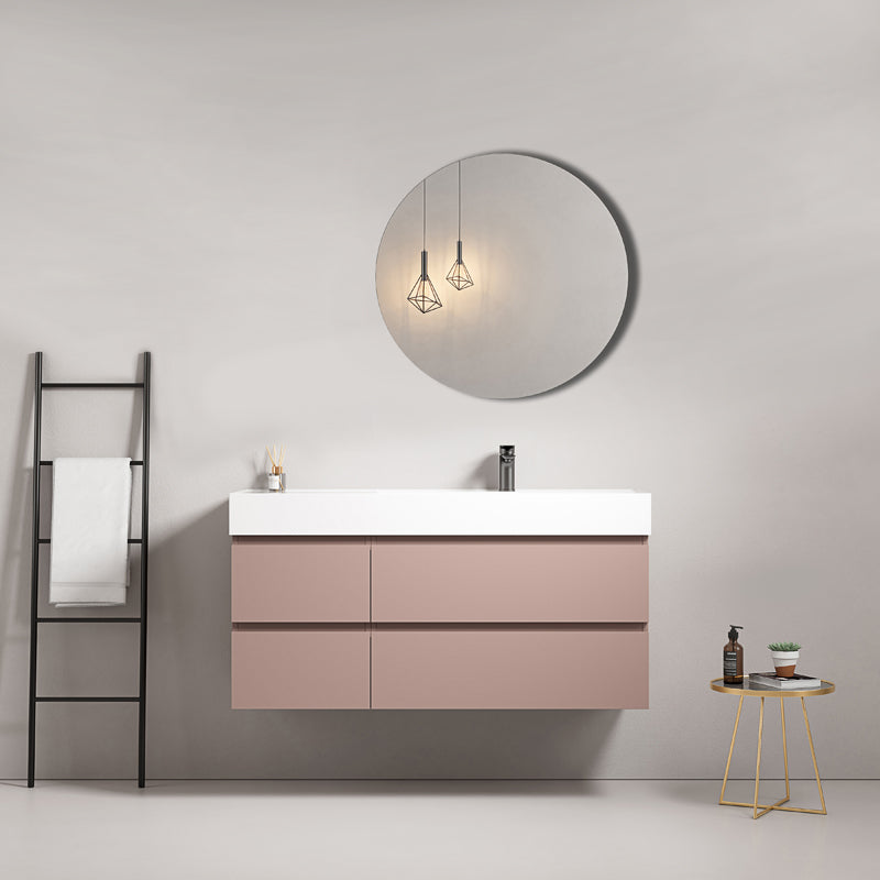 Mobile bagno sospeso 120 cm Rosa Retro Lavabo a Destra in Resina Specchio Tondo - Fiji Paint