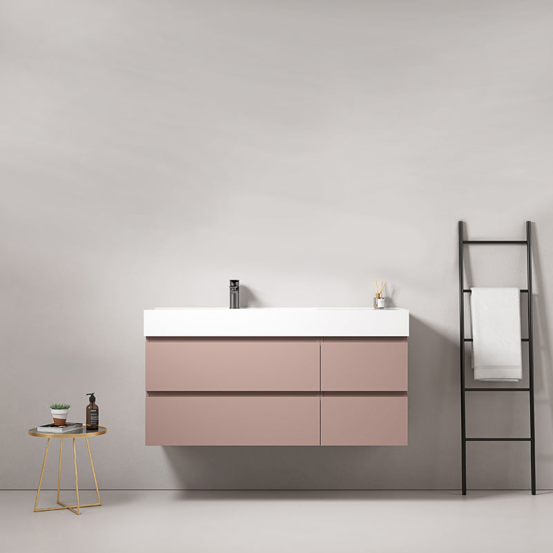 Mobile bagno sospeso 120 cm Rosa Retro Lavabo a Sinistra in Resina Senza Specchio - Fiji Paint