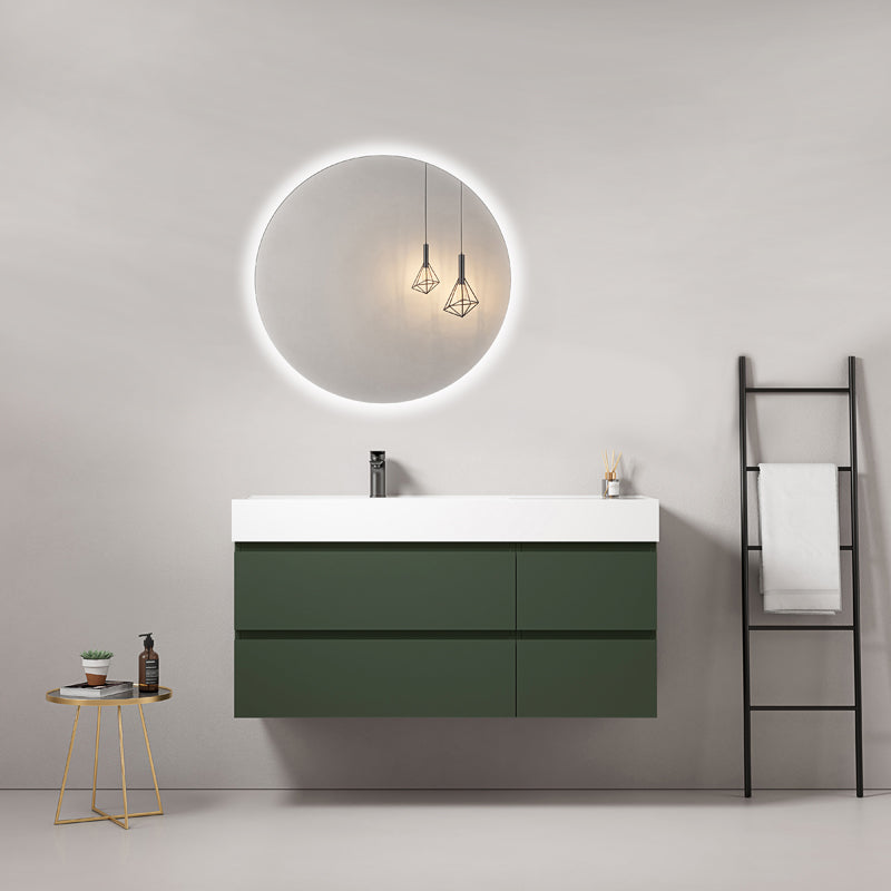 Mobile bagno sospeso 120 cm Verde Comodoro Lavabo a Sinistra in Resina Specchio Tondo Retroilluminato - Fiji Paint
