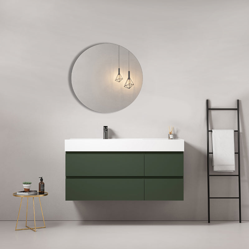 Mobile bagno sospeso 120 cm Verde Comodoro Lavabo a Sinistra in Resina Specchio Tondo - Fiji Paint