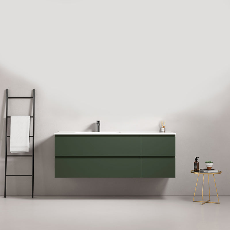 Mobile bagno sospeso 140 cm Verde Comodoro Lavabo a Sinistra in Resina Senza Specchio - Fiji Paint
