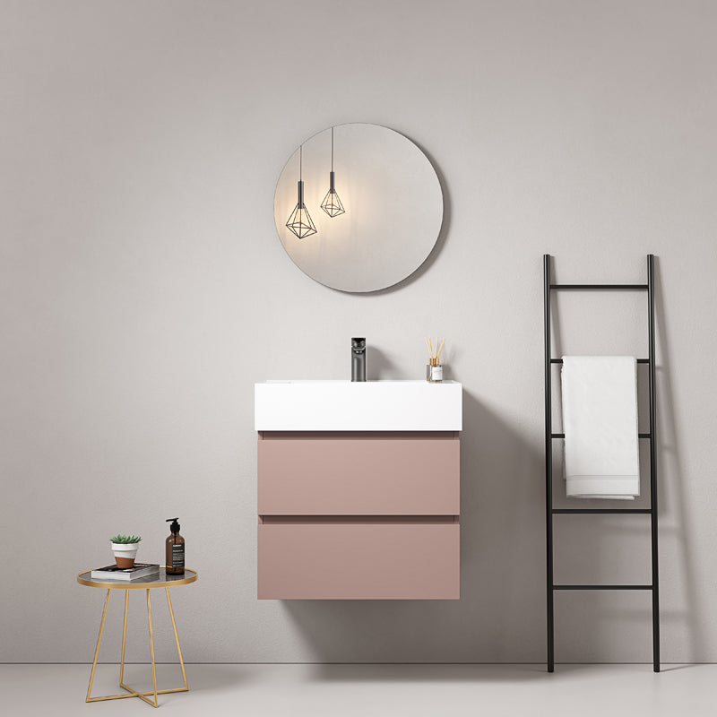 Mobile bagno sospeso 60 cm Rosa Retro Lavabo in Resina Specchio Tondo - Fiji Paint