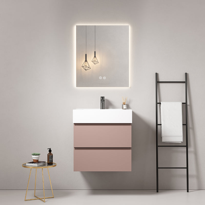 Mobile bagno sospeso 60 cm Rosa Retro Lavabo in Resina Specchio Quadro Retroilluminato - Fiji Paint