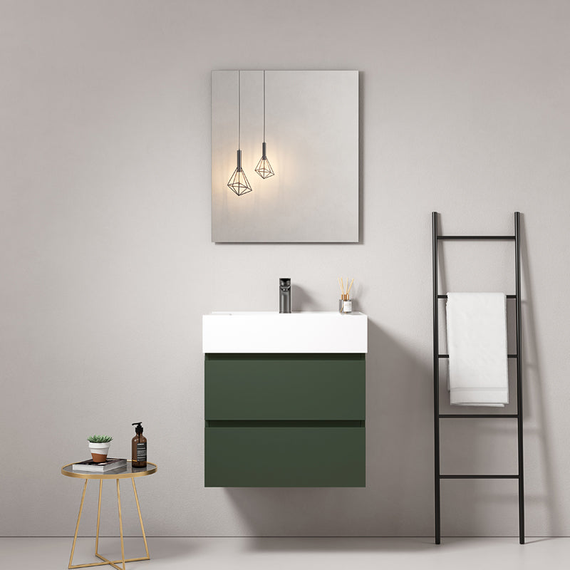 Mobile bagno sospeso 60 cm Verde Comodoro Lavabo in Resina Specchio Quadro - Fiji Paint