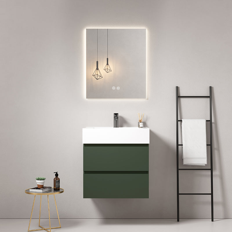 Mobile bagno sospeso 60 cm Verde Comodoro Lavabo in Resina Specchio Quadro Retroilluminato - Fiji Paint