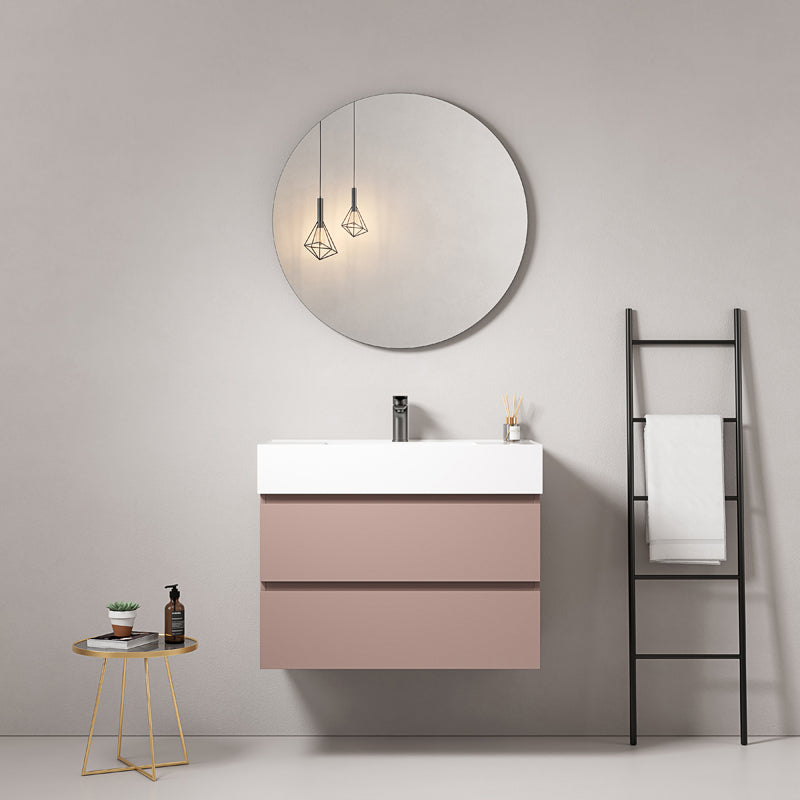 Mobile bagno sospeso 80 cm Rosa Retro Lavabo in Resina Specchio Tondo - Fiji Paint