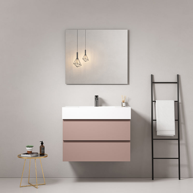 Mobile bagno sospeso 80 cm Rosa Retro Lavabo in Resina Specchio Quadro - Fiji Paint