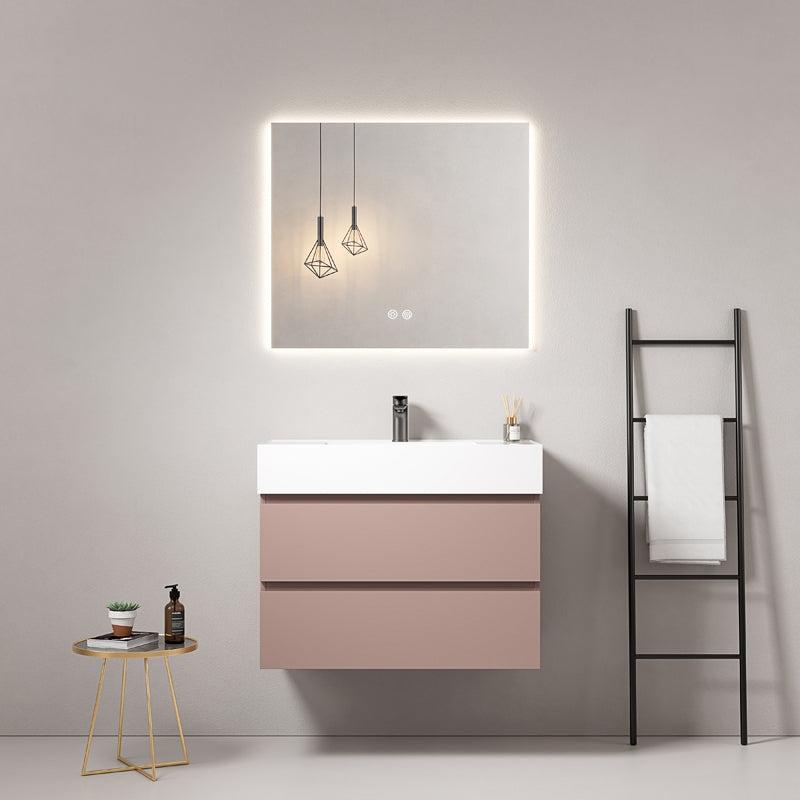Mobile bagno sospeso 80 cm Rosa Retro Lavabo in Resina Specchio Quadro Retroilluminato - Fiji Paint