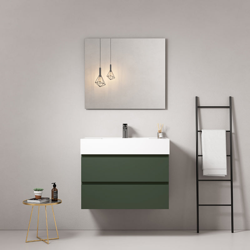 Mobile bagno sospeso 80 cm Verde Comodoro Lavabo in Resina Specchio Quadro - Fiji Paint