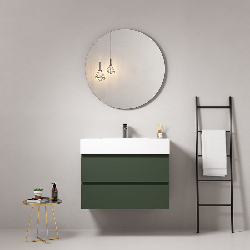 Mobile bagno sospeso 80 cm Verde Comodoro Lavabo in Resina Specchio Tondo - Fiji Paint