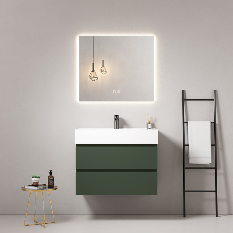 Mobile bagno sospeso 80 cm Verde Comodoro Lavabo in Resina Specchio Quadro Retroilluminato - Fiji Paint