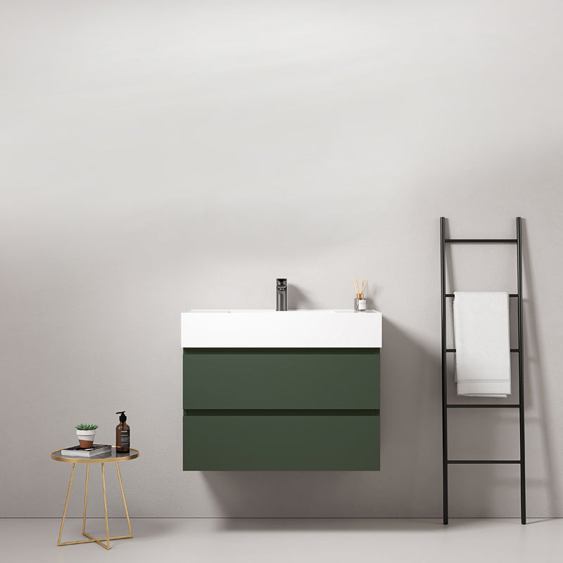 Mobile bagno sospeso 80 cm Verde Comodoro Lavabo in Resina Senza Specchio - Fiji Paint