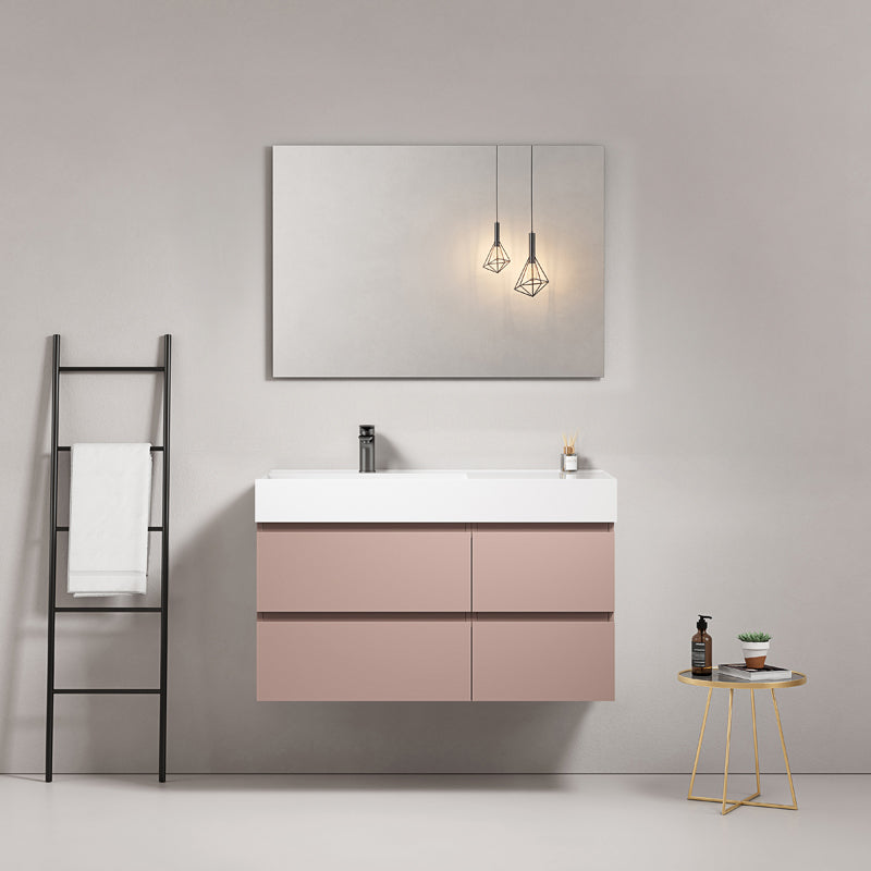 Mobile bagno sospeso 100 cm Rosa Retro Lavabo a Sinistra in Resina Specchio Quadro - Fiji Paint