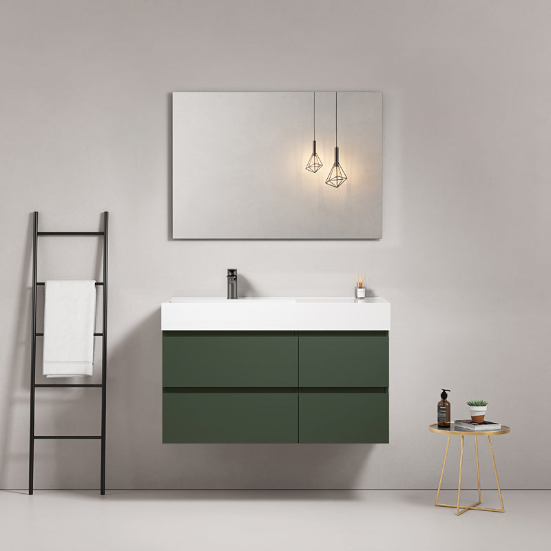 Mobile bagno sospeso 100 cm Verde Comodoro Lavabo a Sinistra in Resina Specchio Quadro - Fiji Paint
