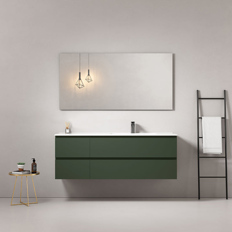 Mobile bagno sospeso 140 cm Verde Comodoro Lavabo a Destra in Resina Specchio Quadro - Fiji Paint