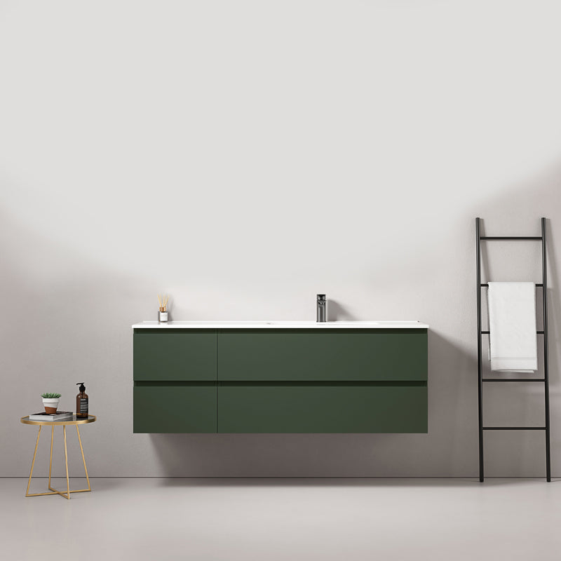 Mobile bagno sospeso 140 cm Verde Comodoro Lavabo a Destra in Resina Senza Specchio - Fiji Paint