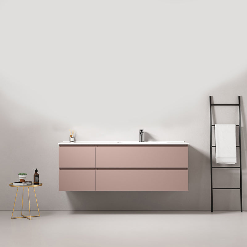 Mobile bagno sospeso 140 cm Rosa Retro Lavabo a Destra in Resina Senza Specchio - Fiji Paint