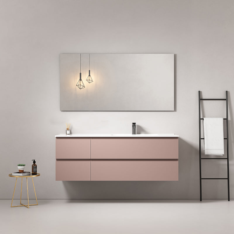 Mobile bagno sospeso 140 cm Rosa Retro Lavabo a Destra in Resina Specchio Quadro - Fiji Paint