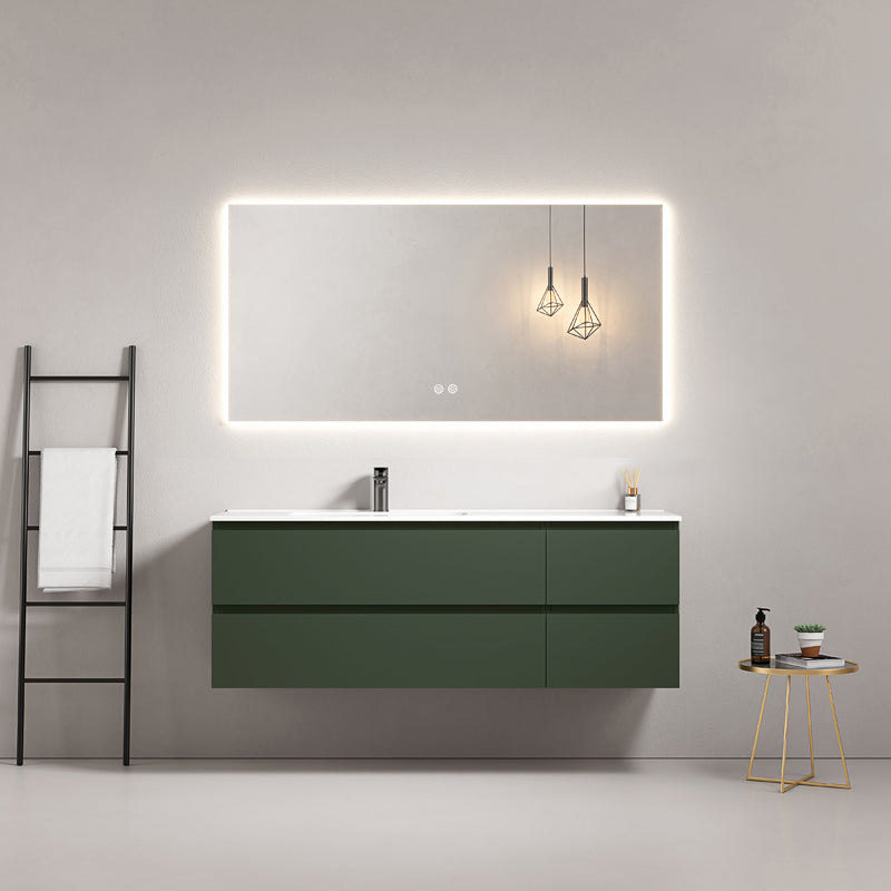 Mobile bagno sospeso 140 cm Verde Comodoro Lavabo a Sinistra in Resina Specchio Quadro Retroilluminato - Fiji Paint