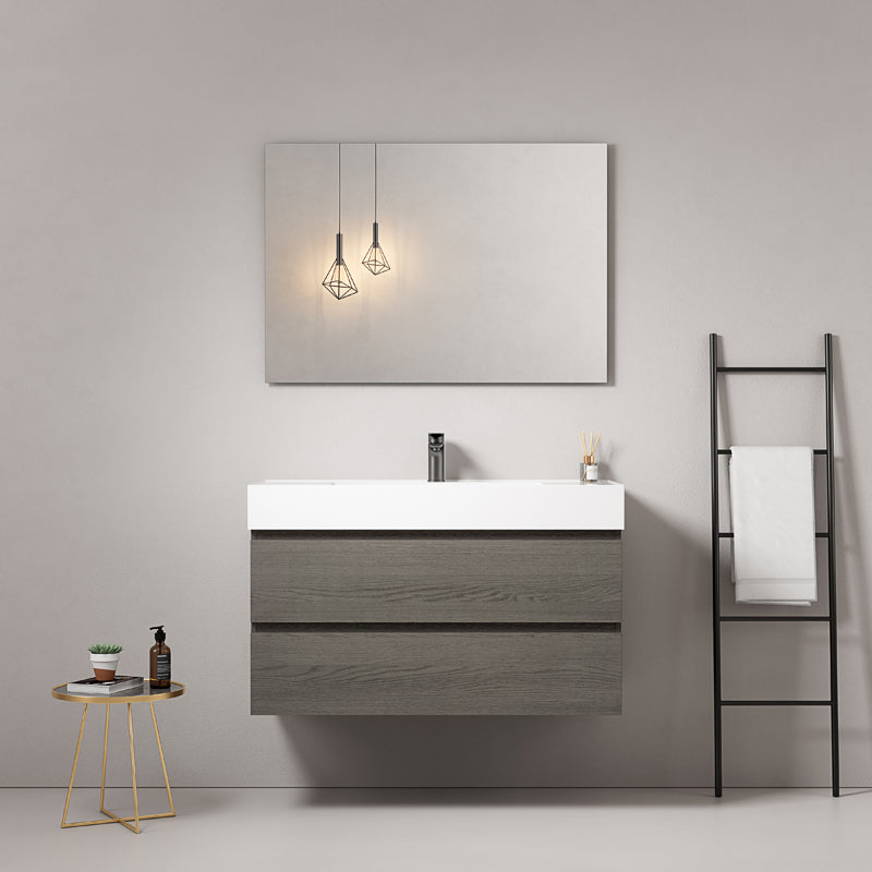 Mobile bagno sospeso 100 cm Grey Lavabo in Resina Specchio Quadro - Fiji Wood
